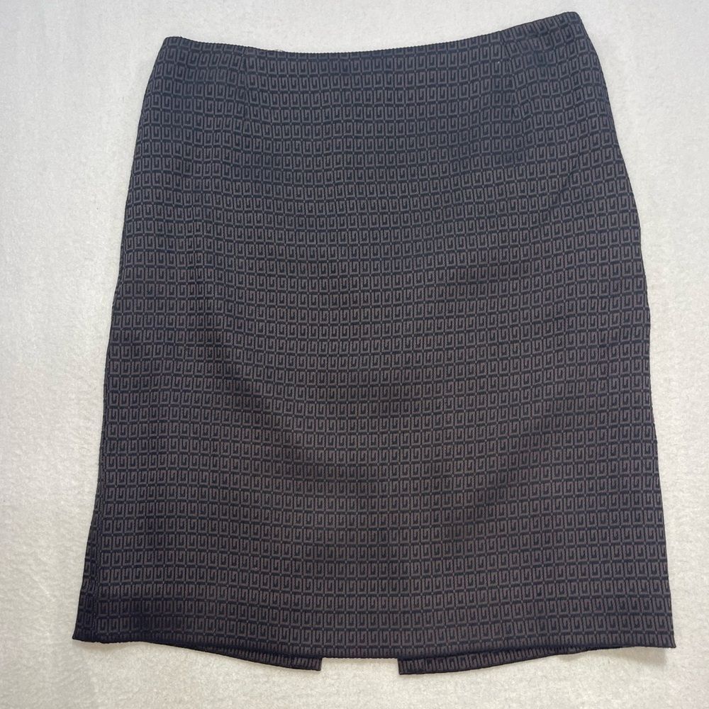 Tahari Petite Brown Geometric Pencil Skirt Size 4P Lined Career Business Office